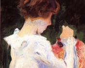 Study of Polly Barnard for,Carnation, Lily, Lily, Rose - 约翰·辛格·萨金特